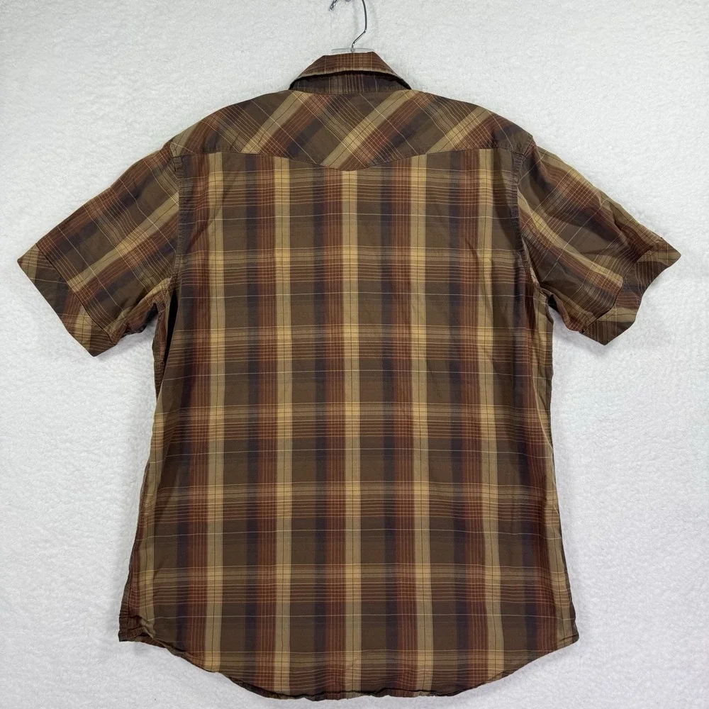 Banana Republic Pearl Snap Western Shirt Mens M Brown Plaid Has Flaws SEE PHOTOS